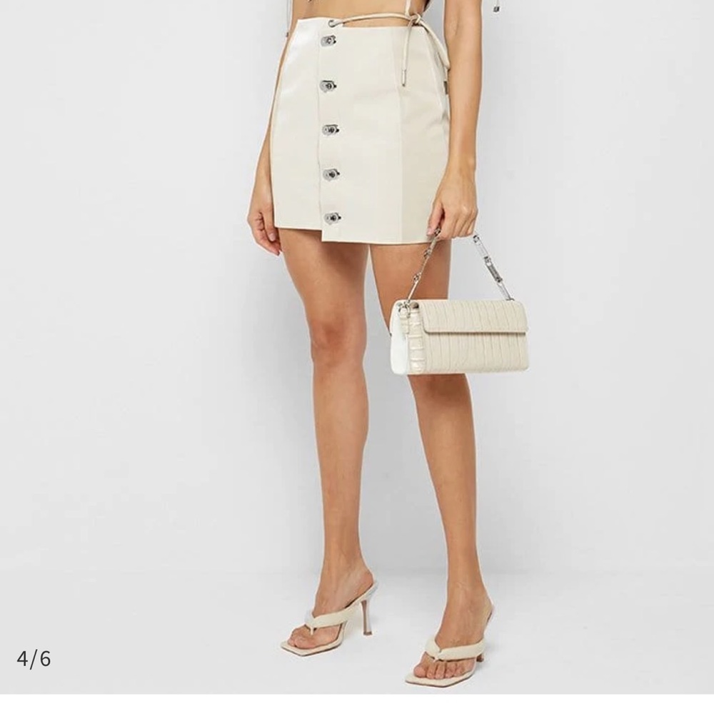 Asymmetric Vegan Leather Skirt - Beige